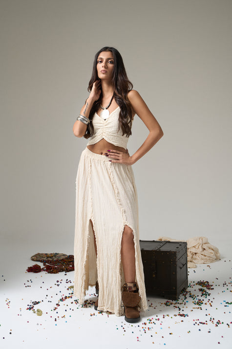 Khalkedon Boho Ruched Crop Top