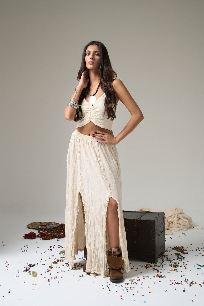 Khalkedon Boho Ruched Crop Top