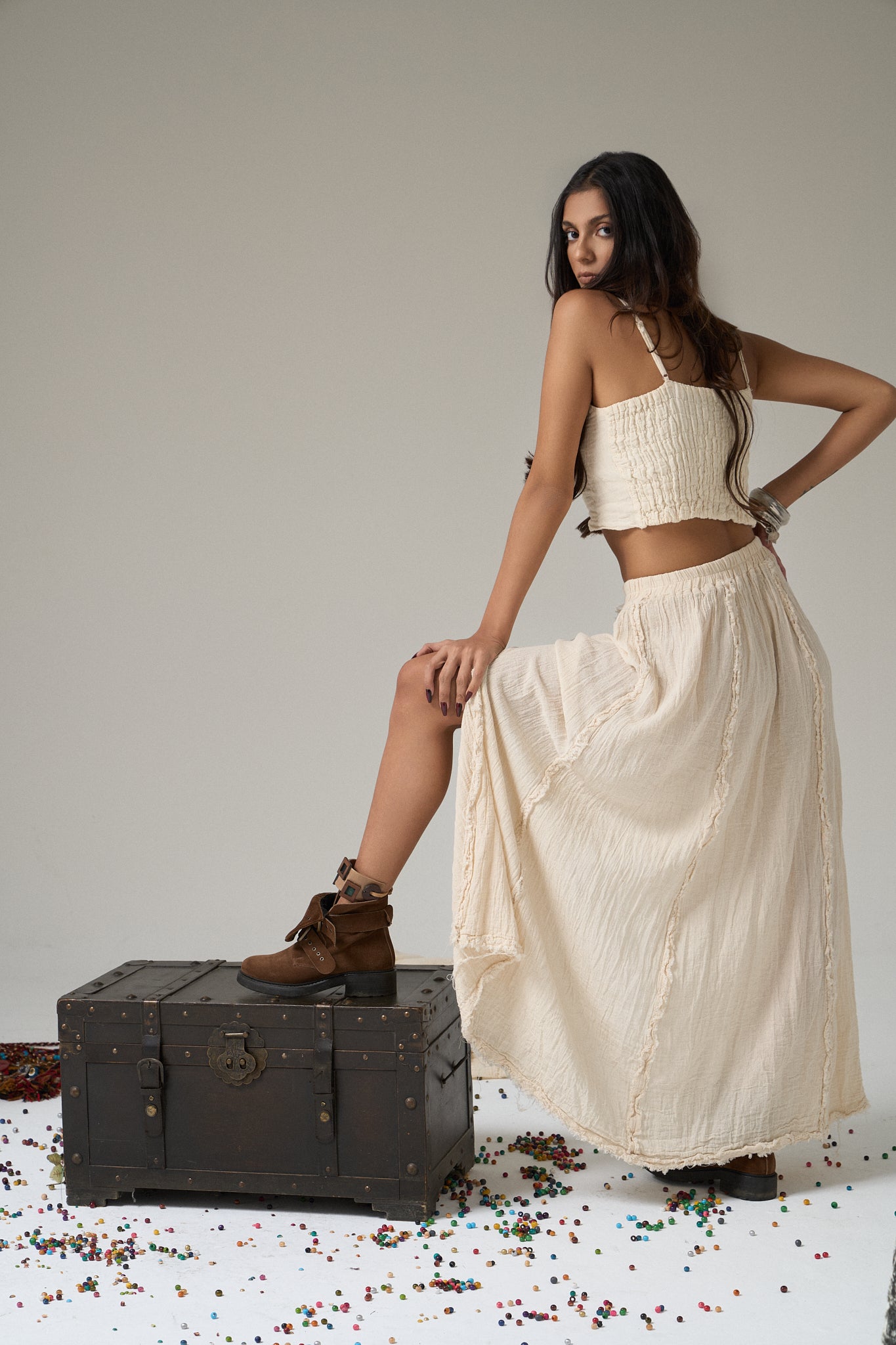 Khalkedon Boho Ruched Crop Top